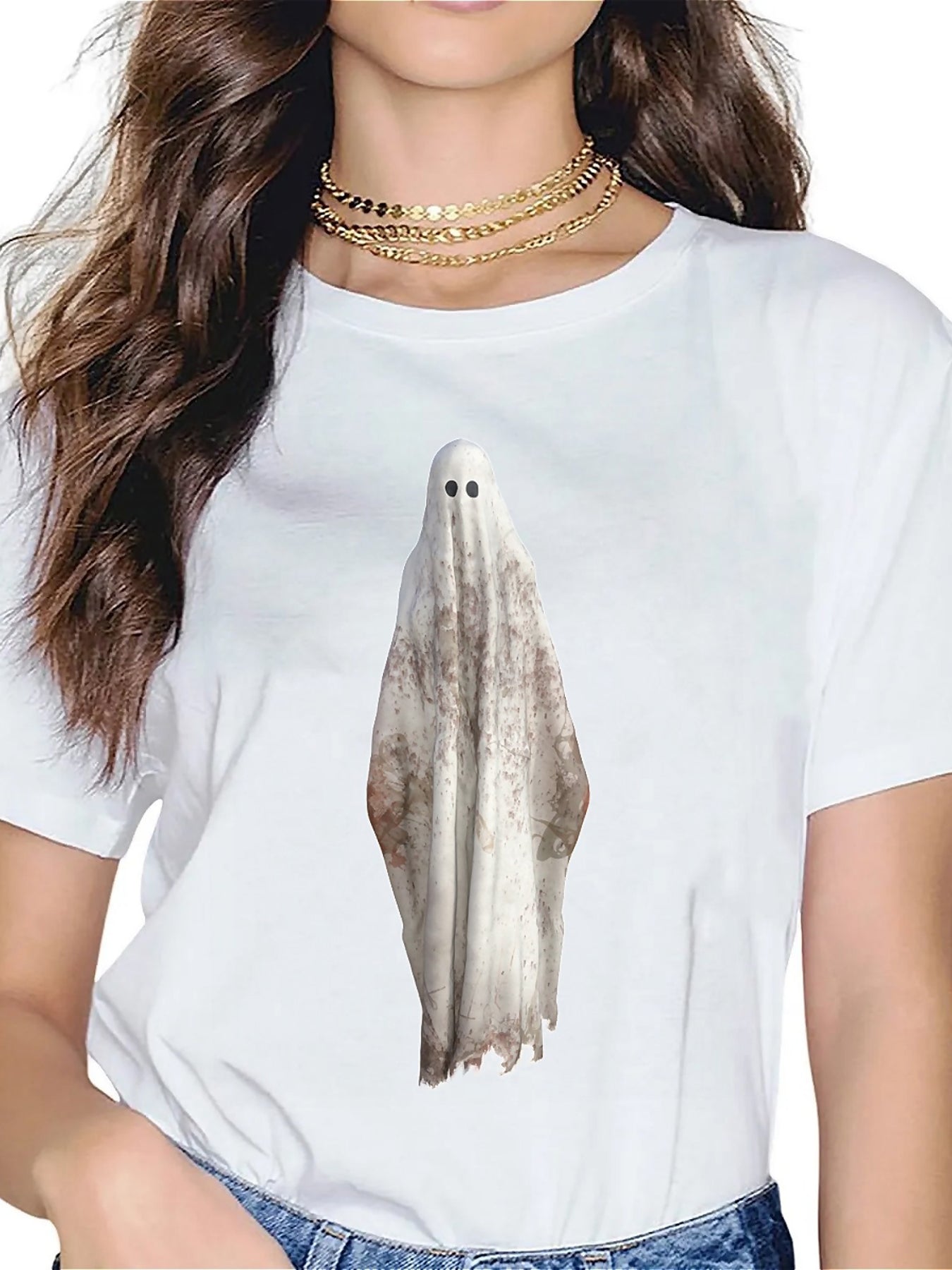 KevaMolly Graphic T Shirts for Women Summer Casual Halloween Printed Tee Cotton Tops Loose Fit