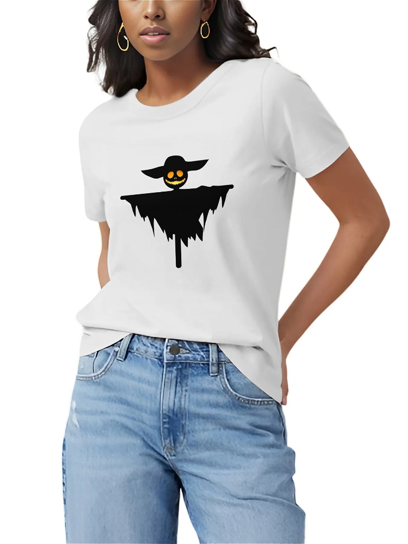 KevaMolly Graphic T Shirts for Women Summer Casual Halloween Printed Tee Cotton Tops Loose Fit