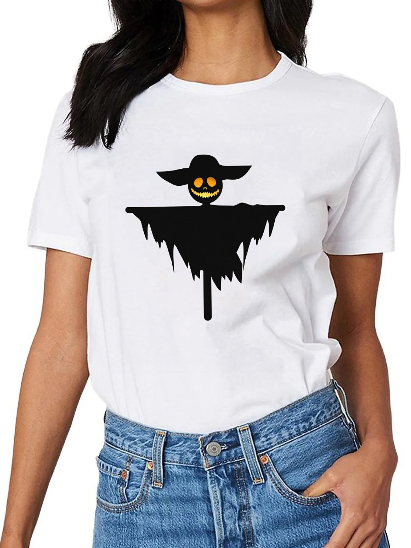 KevaMolly Graphic T Shirts for Women Summer Casual Halloween Printed Tee Cotton Tops Loose Fit