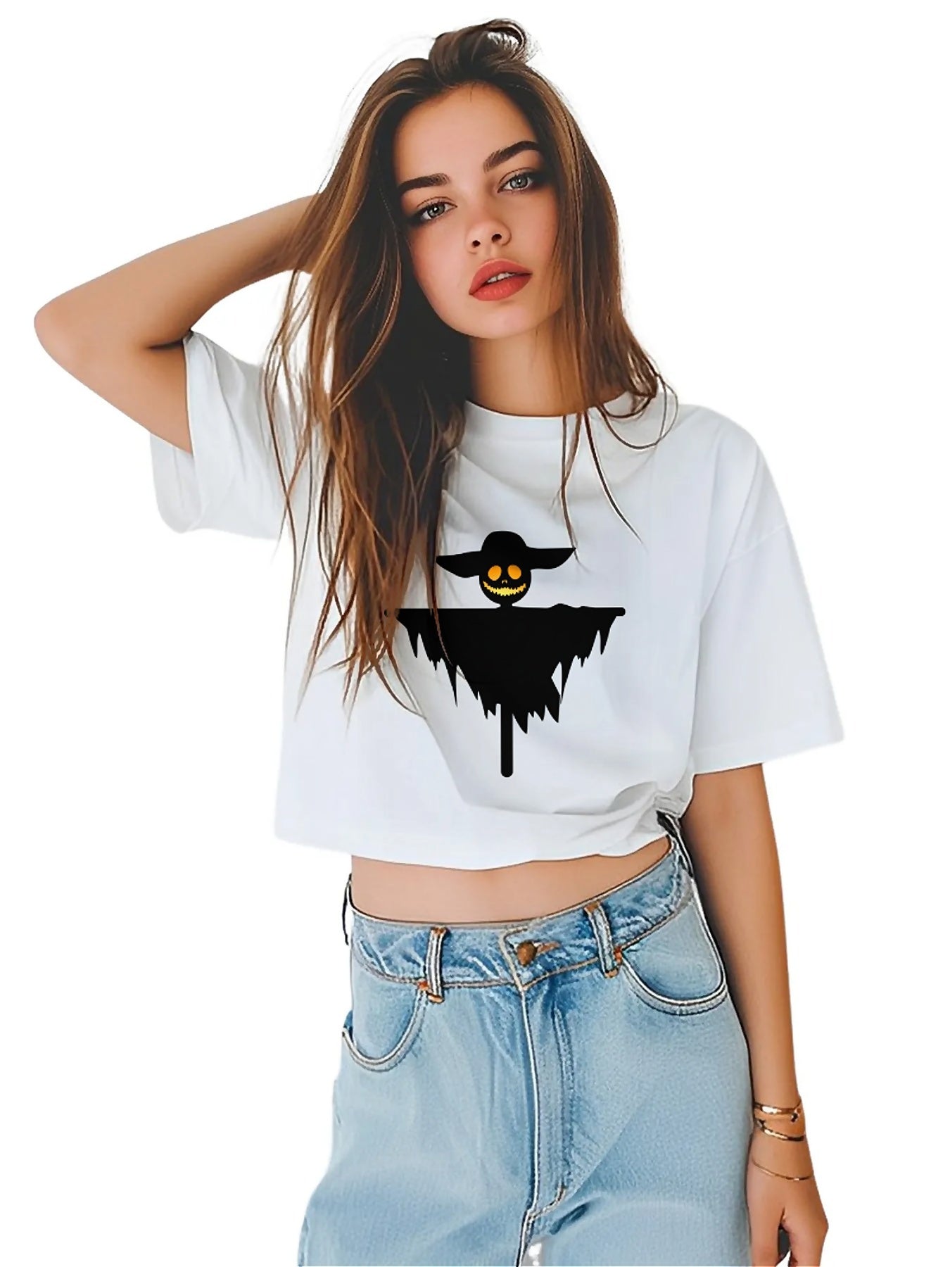 KevaMolly Graphic T Shirts for Women Summer Casual Halloween Printed Tee Cotton Tops Loose Fit