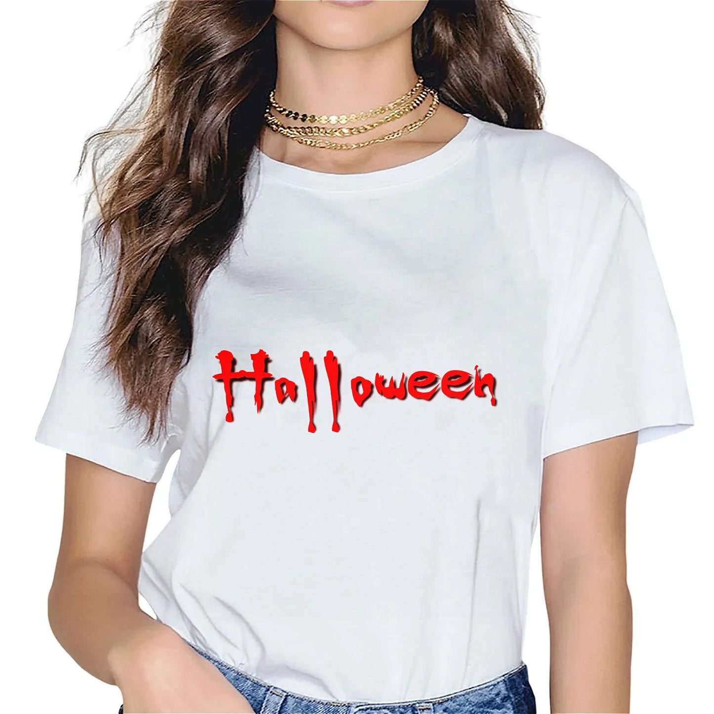 KevaMolly Graphic T Shirts for Women Summer Casual Halloween Printed Tee Cotton Tops Loose Fit