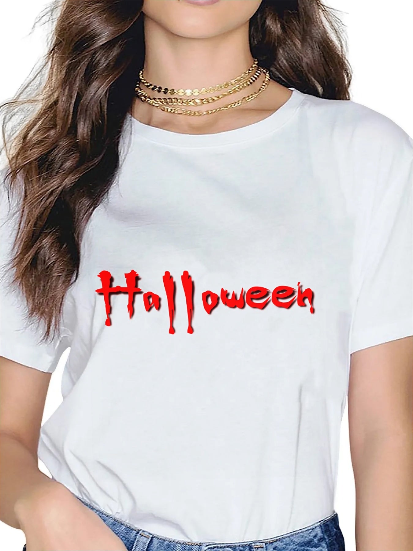 KevaMolly Graphic T Shirts for Women Summer Casual Halloween Printed Tee Cotton Tops Loose Fit