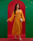 V-neck Pleated Maxi Dress