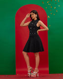 Black Studded Embellished Knit Dress