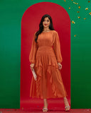 Round Neck Elegant Ruffle Long Dress