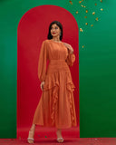 Round Neck Elegant Ruffle Long Dress