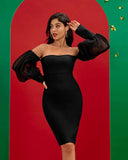 Off Shoulder Lantern Sleeve Bandage Dress