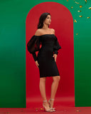 Off Shoulder Lantern Sleeve Bandage Dress