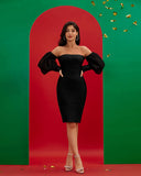 Off Shoulder Lantern Sleeve Bandage Dress