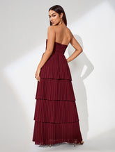 Open Back Tiered Pleated Maxi Dress