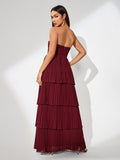 Open Back Tiered Pleated Maxi Dress