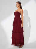 Open Back Tiered Pleated Maxi Dress