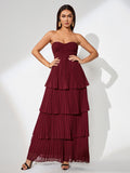 Open Back Tiered Pleated Maxi Dress