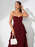 Open Back Tiered Pleated Maxi Dress