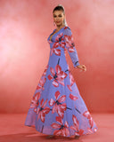 Purple Chiffon Floral Print Maxi Dress