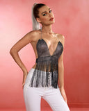 Sheer Tassels Rhinestone Crop Top