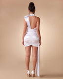 One Shoulder Satin Draped Mini Dress