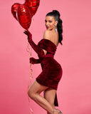 Burgundy Draped Off Shoulder Corset Dress