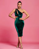One Shoulder Twist Velvet Dress