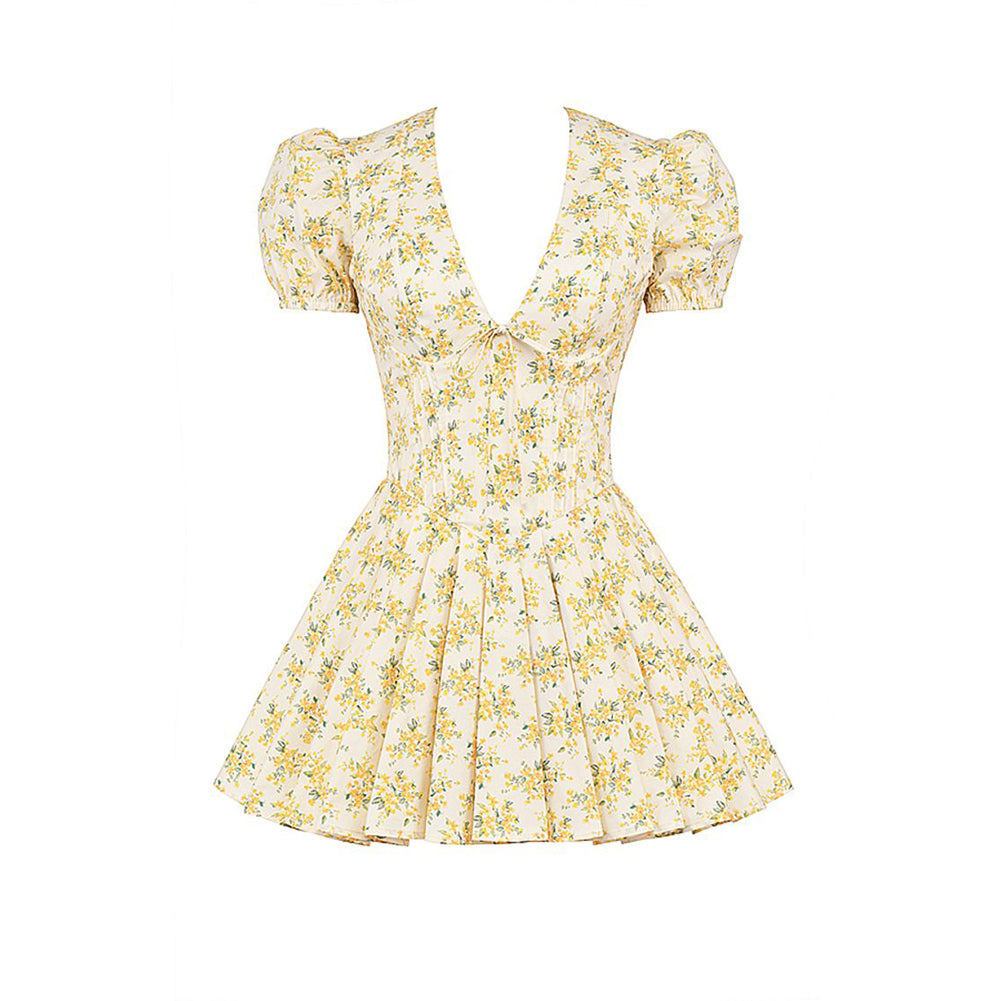 V Neck Short Sleeve Floral Mini Dress ZNSBA1015