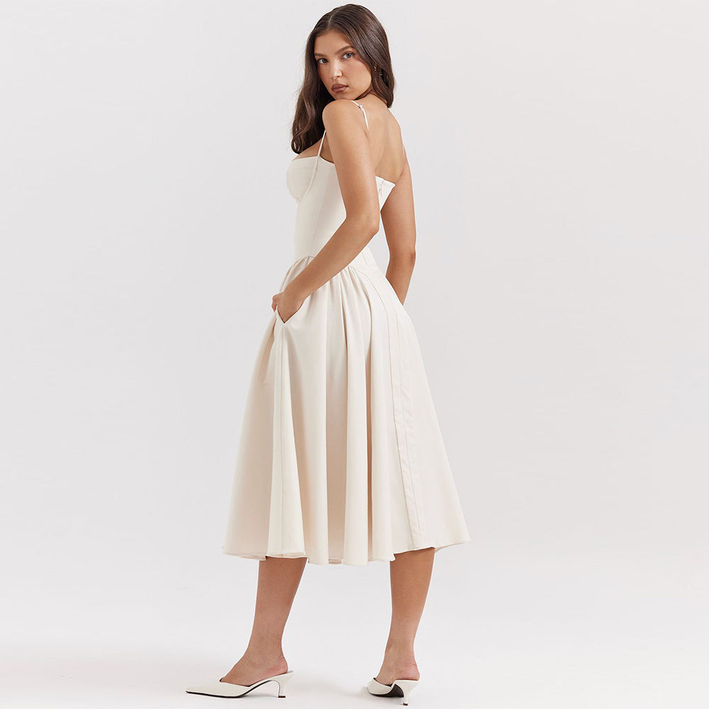 Strappy Sleeveless Wrinkled Midi Dress ZNSBA1018