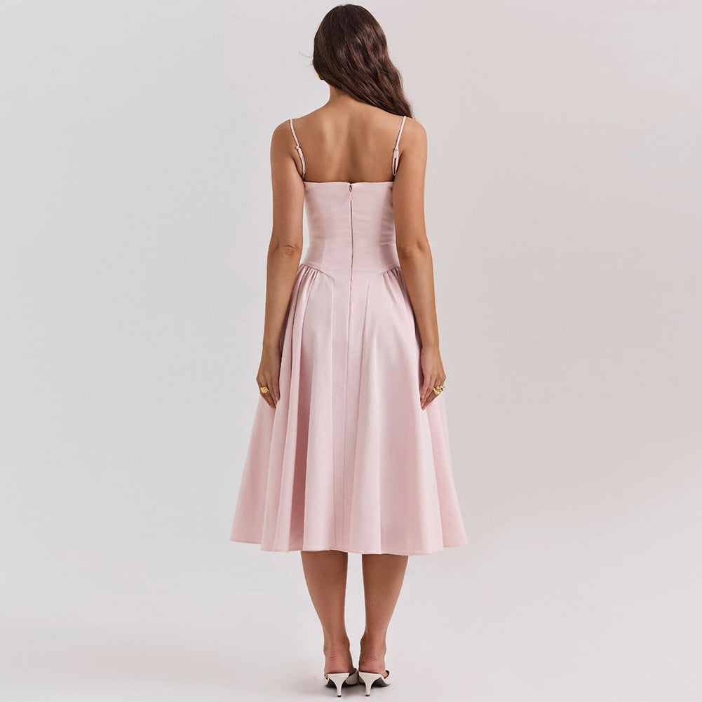 Strappy Sleeveless Wrinkled Midi Dress ZNSBA1018