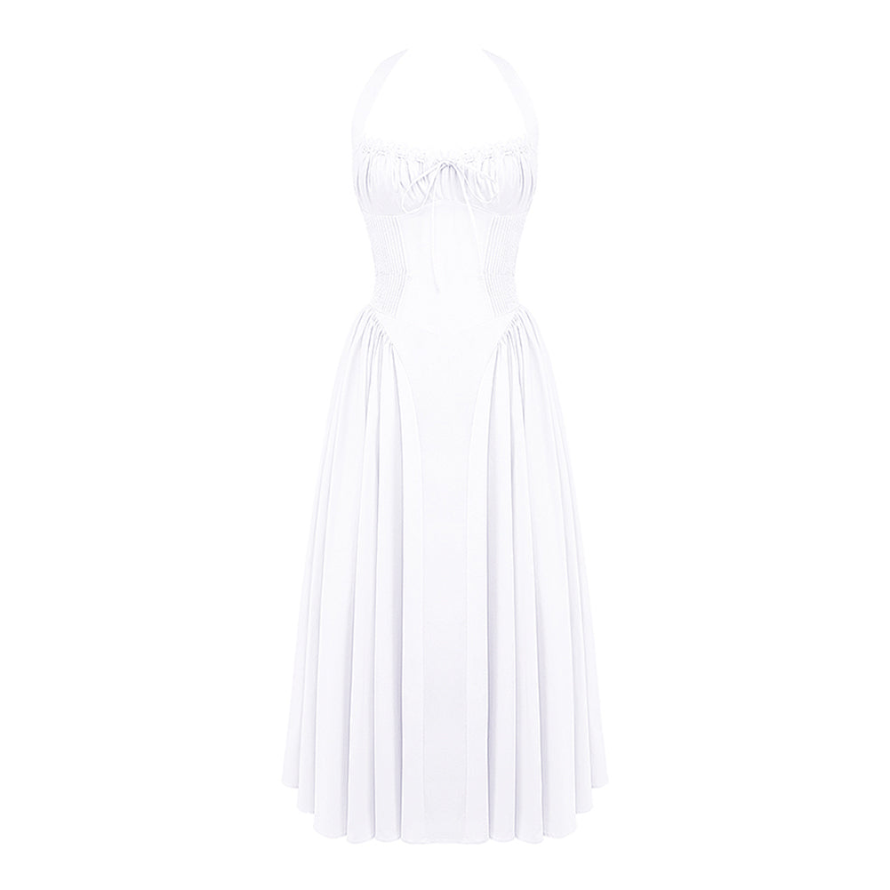 Halter Sleeveless Wrinkled Midi Dress ZNSBA1084