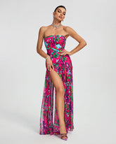 Strapless Chiffon High Split Maxi Dress