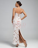 White Floral-Embroidered Bodycon Maxi Dress