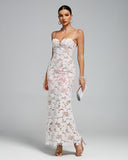 White Floral-Embroidered Bodycon Maxi Dress