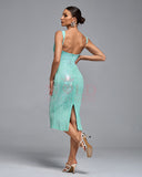 V Neck Sequin Corset Midi Bodycon Dress