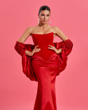 Red Satin Wedding Puffy Cape Gown