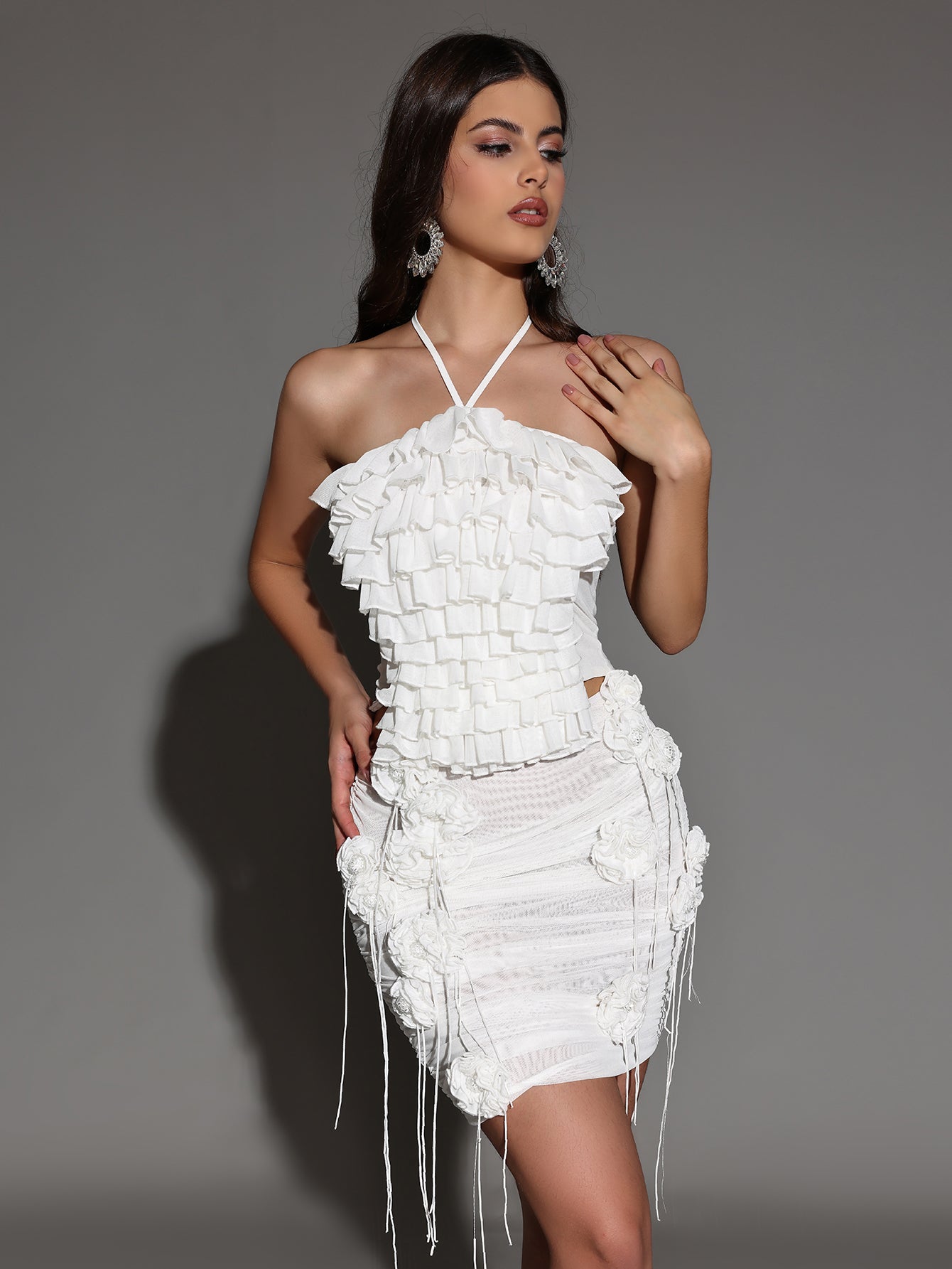 Cute Pleated Mesh Fringe Mini Set