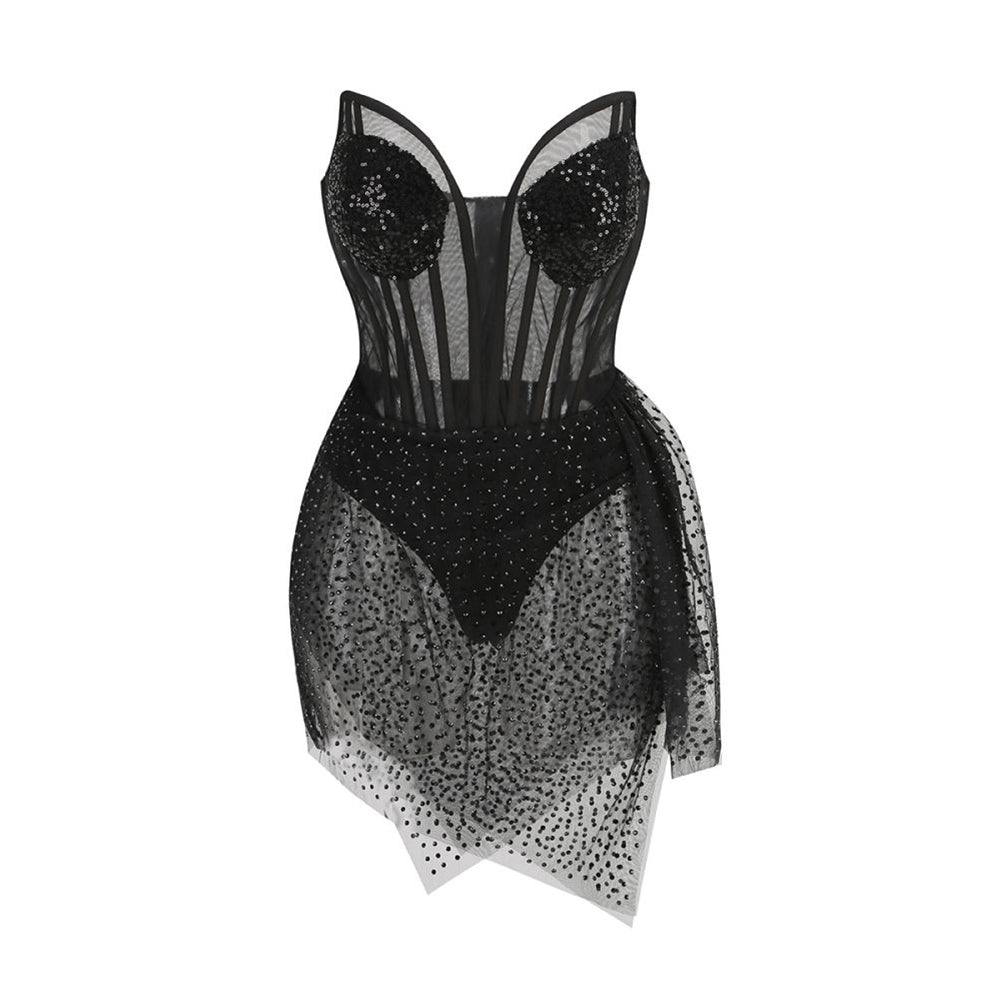 Strapless Sleeveless Mesh Mini Dress ZNSBA729
