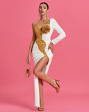 Gold-rose Detail High Slit Medusa Maxi Dress