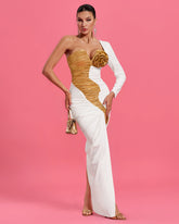 Gold-rose Detail High Slit Medusa Maxi Dress