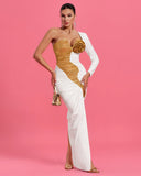 Gold-rose Detail High Slit Medusa Maxi Dress