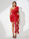 Flower Vine Asymmetric Draped Dress
