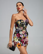 Maraya Strapless Floral Applique Mini Dress