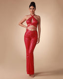 Halter Sequin Hollow out Two Piece Set