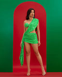 Evangeline Sequin Mesh Mini Draped Dress