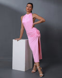 Halterneck Jersey Backless Midi Dress