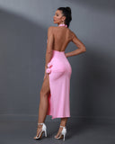 Halterneck Jersey Backless Midi Dress