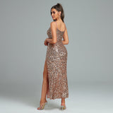 Strappy Sleeveless Slit Sequined Bodycon Dress