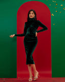 Velvet High-neck Midi Bodycon Dress
