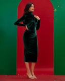 Velvet High-neck Midi Bodycon Dress