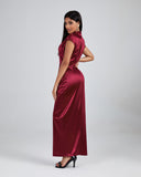 Burgundy High Neck Split Maxi Dress