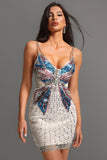 Open Back V-Neck Sequins Mini Dress