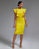 Ruffle Trim Midi Bandage Dress