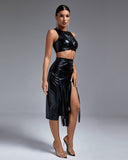 Faux Leather Fringe Two Piece Set